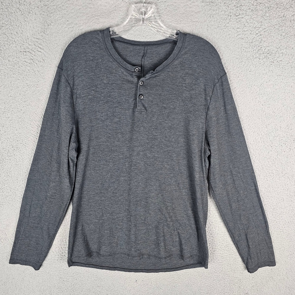 Lululemon Henley Mens L Gray Long Sleeve Shirt Heathered Charcoal